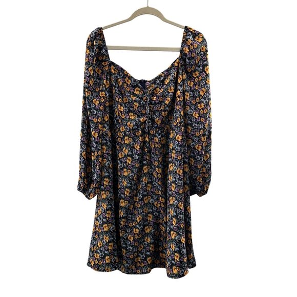 Shein Curve 4XL Floral Long Sleeve Mini Dress Zipper Babydoll Cottage Swing Boho - Picture 1 of 10